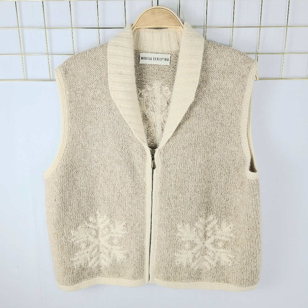 Marisa Christina Lambswool Angora Rabbit Hair Snowflake Fair Isle Vintage Vest